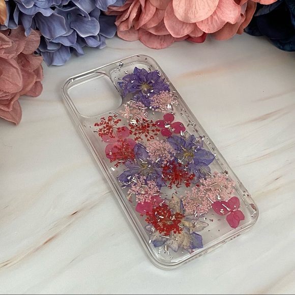 Beautiful Hand Pressed Pink & Purple Flower Glitter iPhone Case - Picture 4 of 16